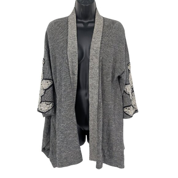 Ecote Kimono Cardigan Size S Embellished Open Front Boho Festival Tweed Eclectic - Picture 2 of 10